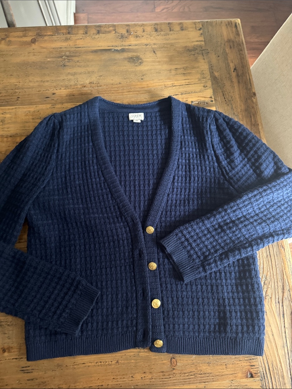 J. Crew Classic Navy Knit Cardigan Sweater with Gold Buttons